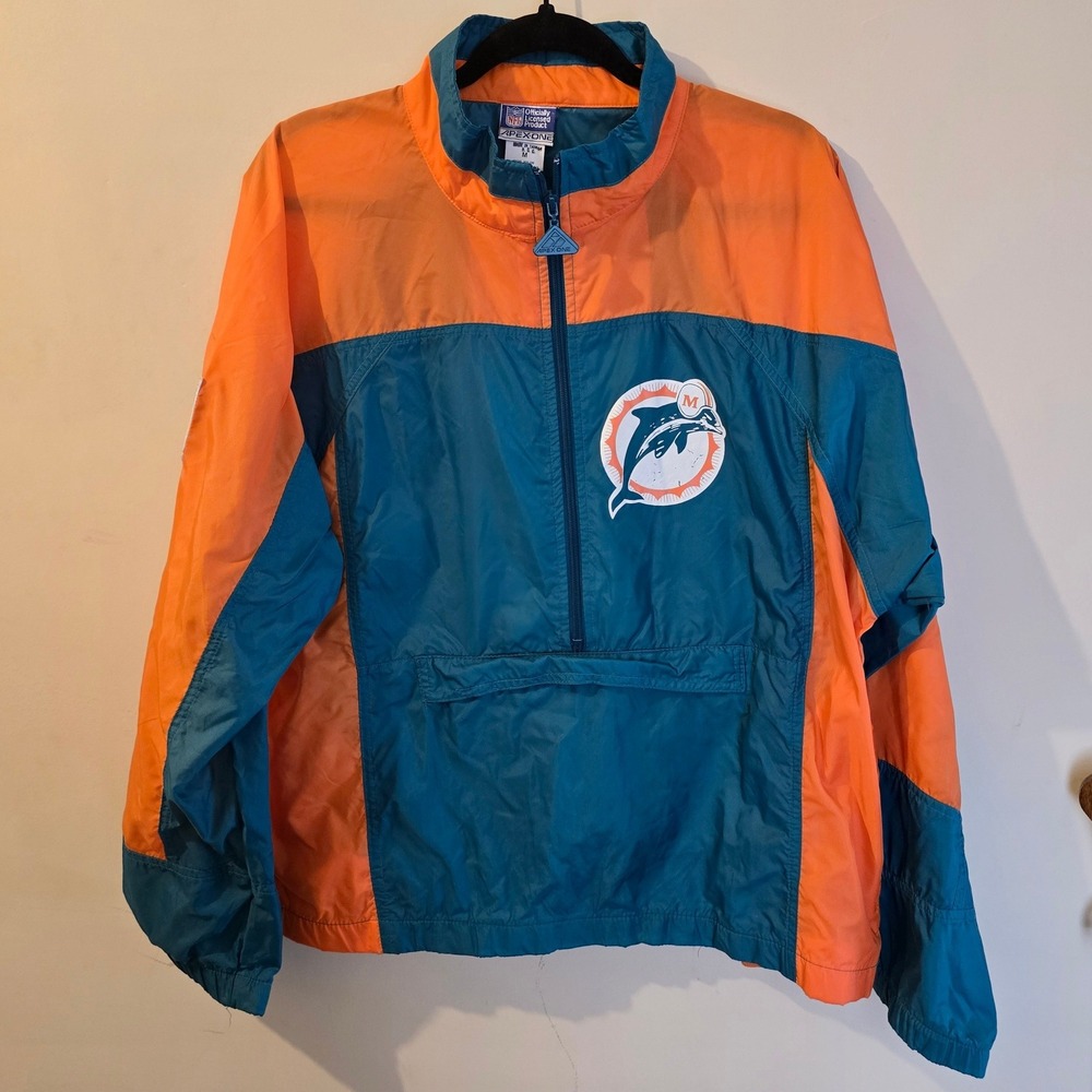 Vintage Apex One Miami Dolphins Windbreaker Mens Medium NFL Half Zip Pullover